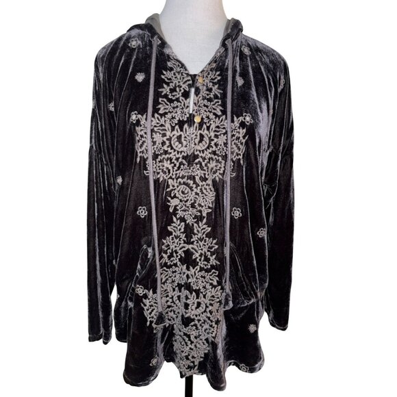 Johnny Was Sonja Velvet Rayon/Silk Blend With Embroidered Floral Tunic Size XS - Picture 1 of 9